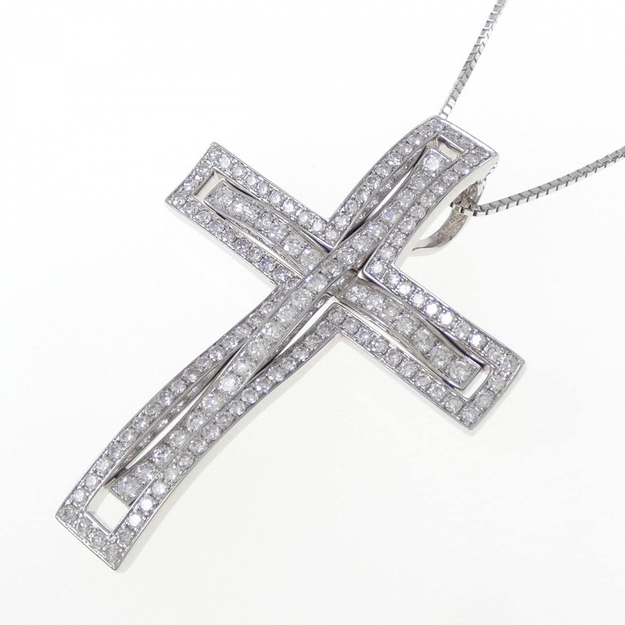 K18WG クロス ダイヤモンド ネックレス 2.125CT