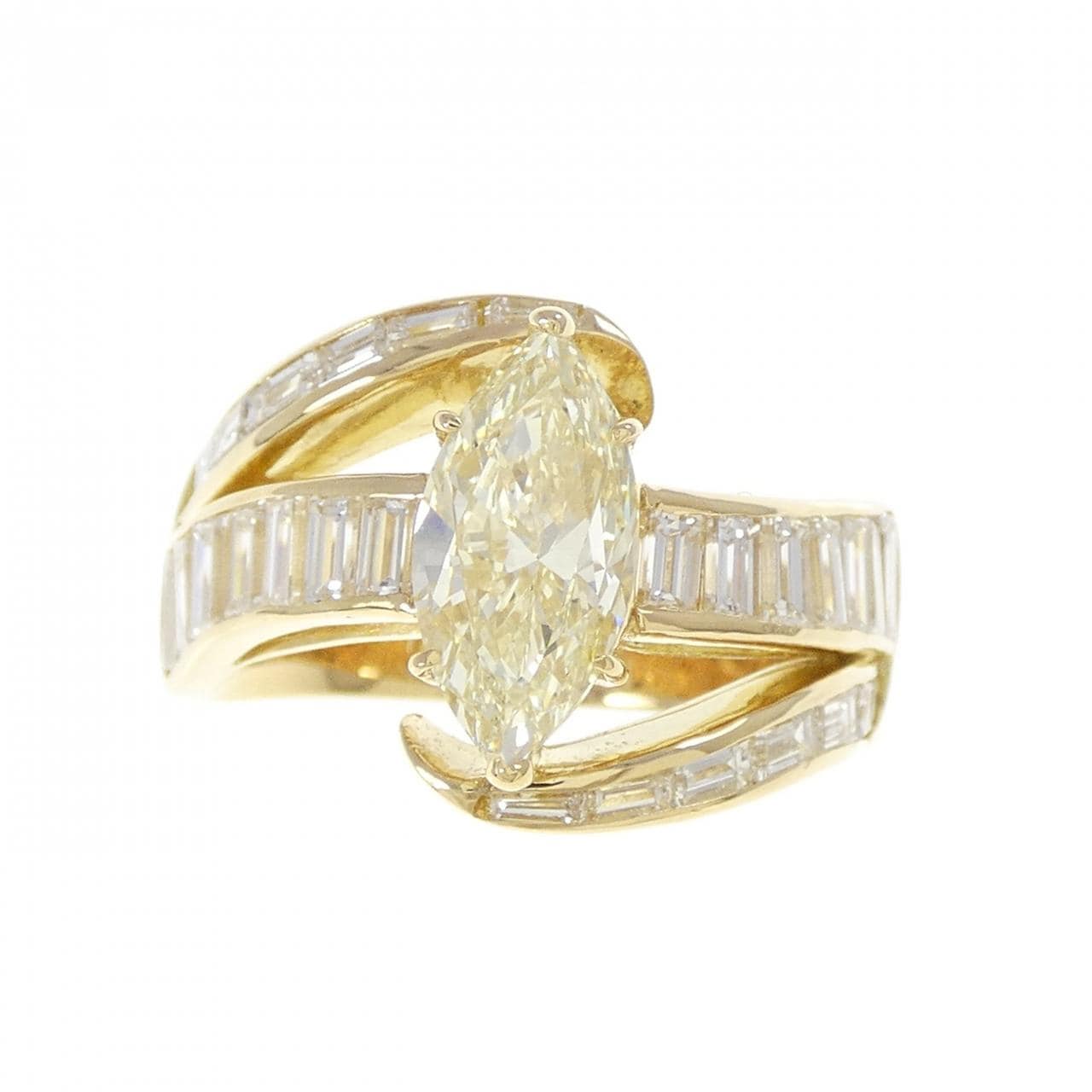 18K Yellow Diamond Ring 2.017CT LY VS2 Marquise Cut