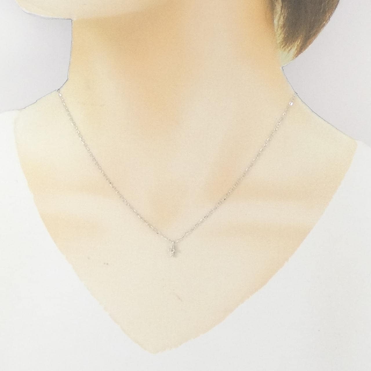 K18WG クロス ダイヤモンド ネックレス 0.05CT