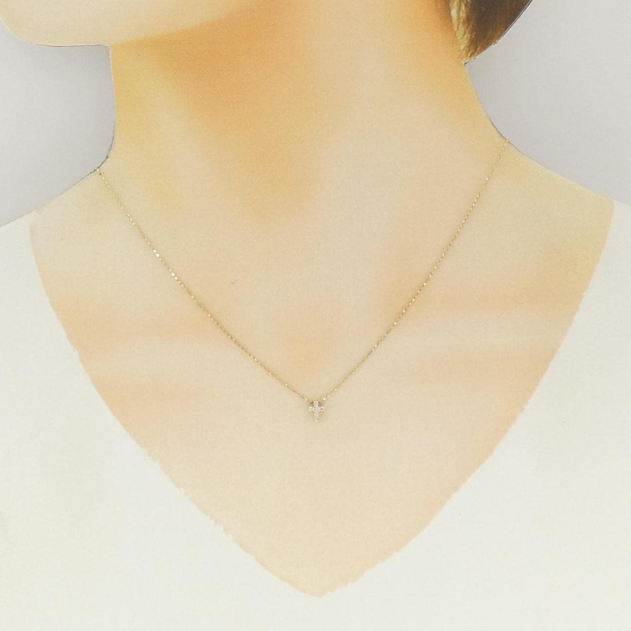K10YG クロス ダイヤモンド ネックレス 0.06CT