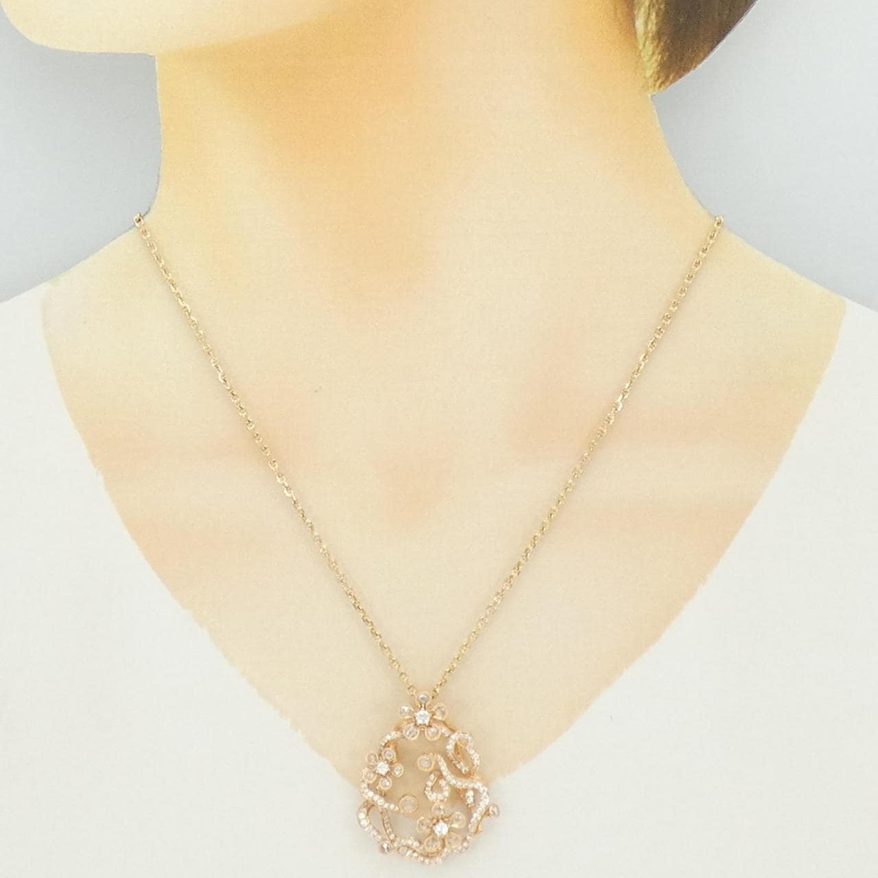 750PG/K18PG Flower Diamond Necklace 1.08CT