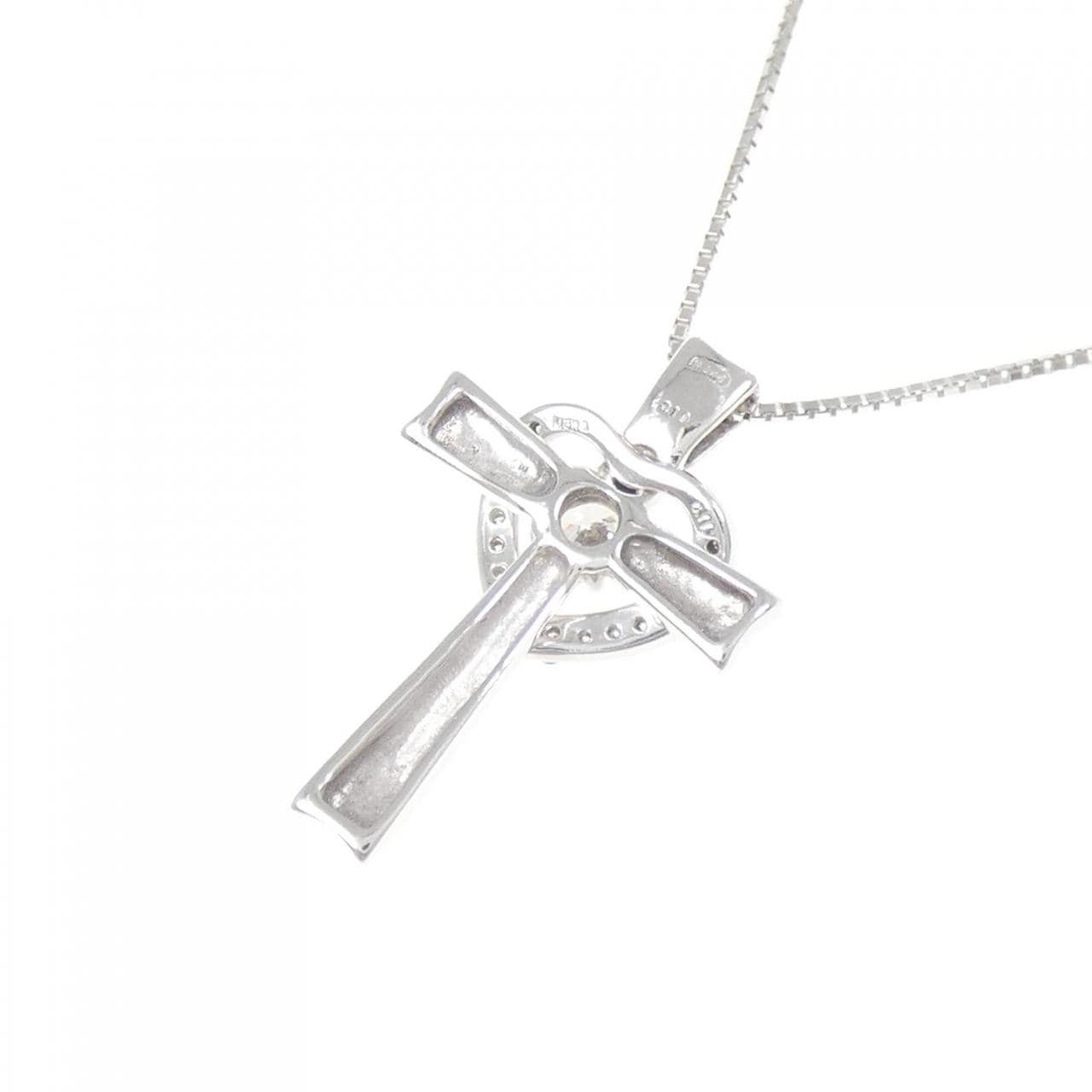 K18WG クロス×ハート ダイヤモンド ネックレス 0.11CT