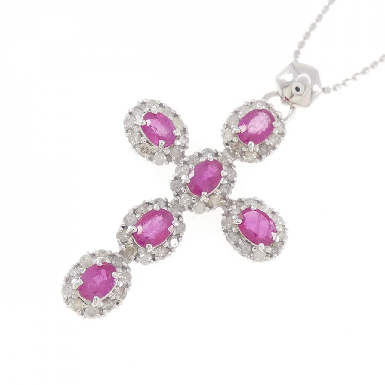 K14WG クロス ルビー ネックレス 1.20CT