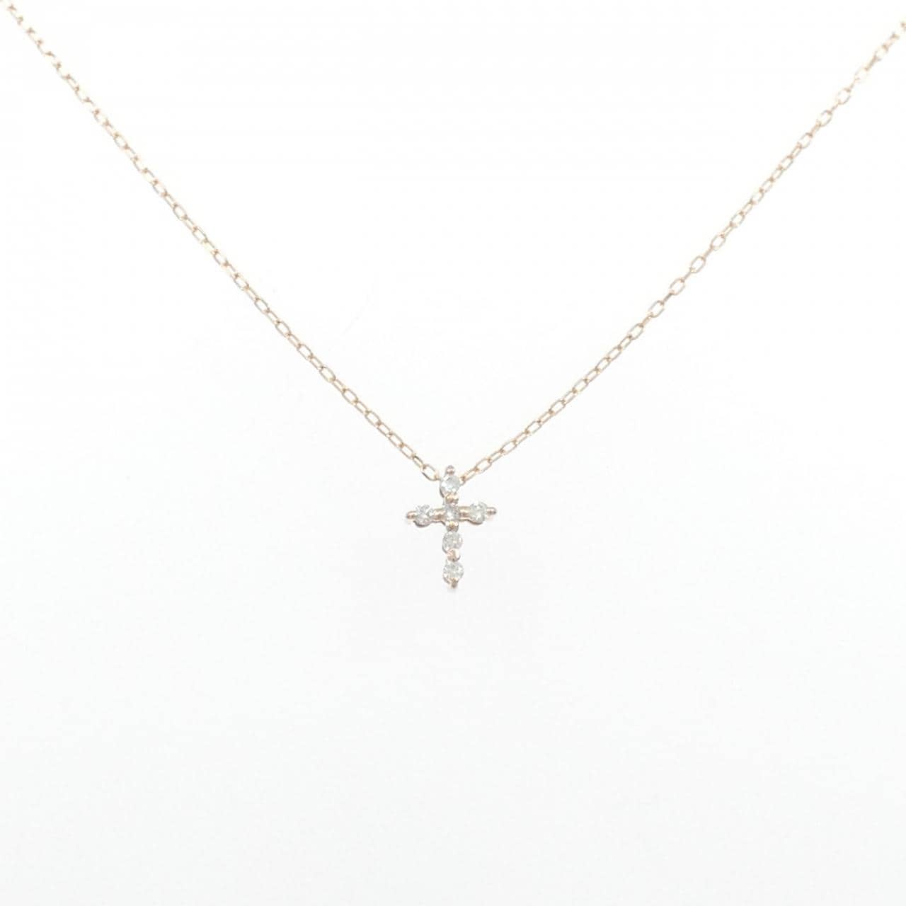 K10PG クロス ダイヤモンド ネックレス 0.05CT