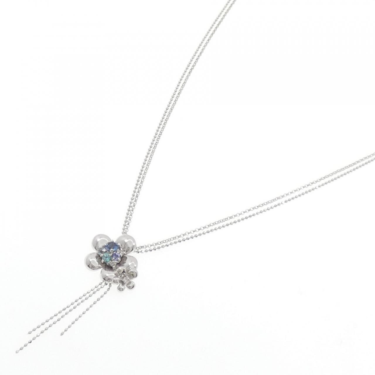 K18WG フラワー カラーストーン ネックレス