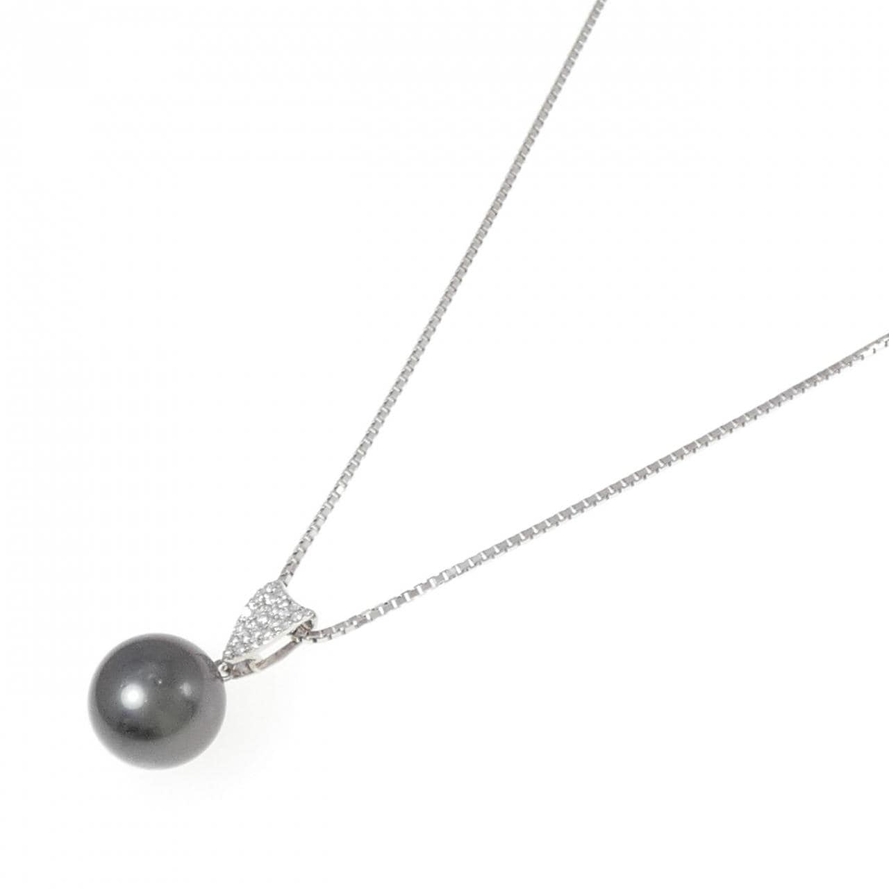 K18WG/PT Black Pearl Necklace 15.6mm