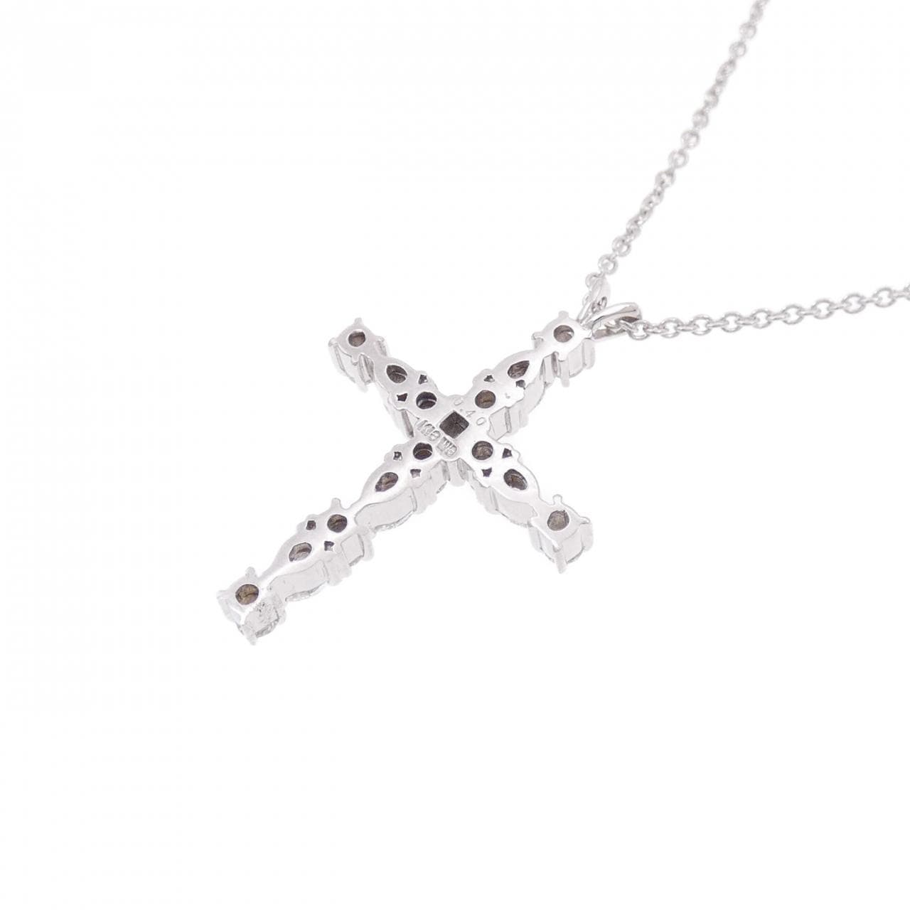 K18WG クロス ダイヤモンド ネックレス 0.40CT