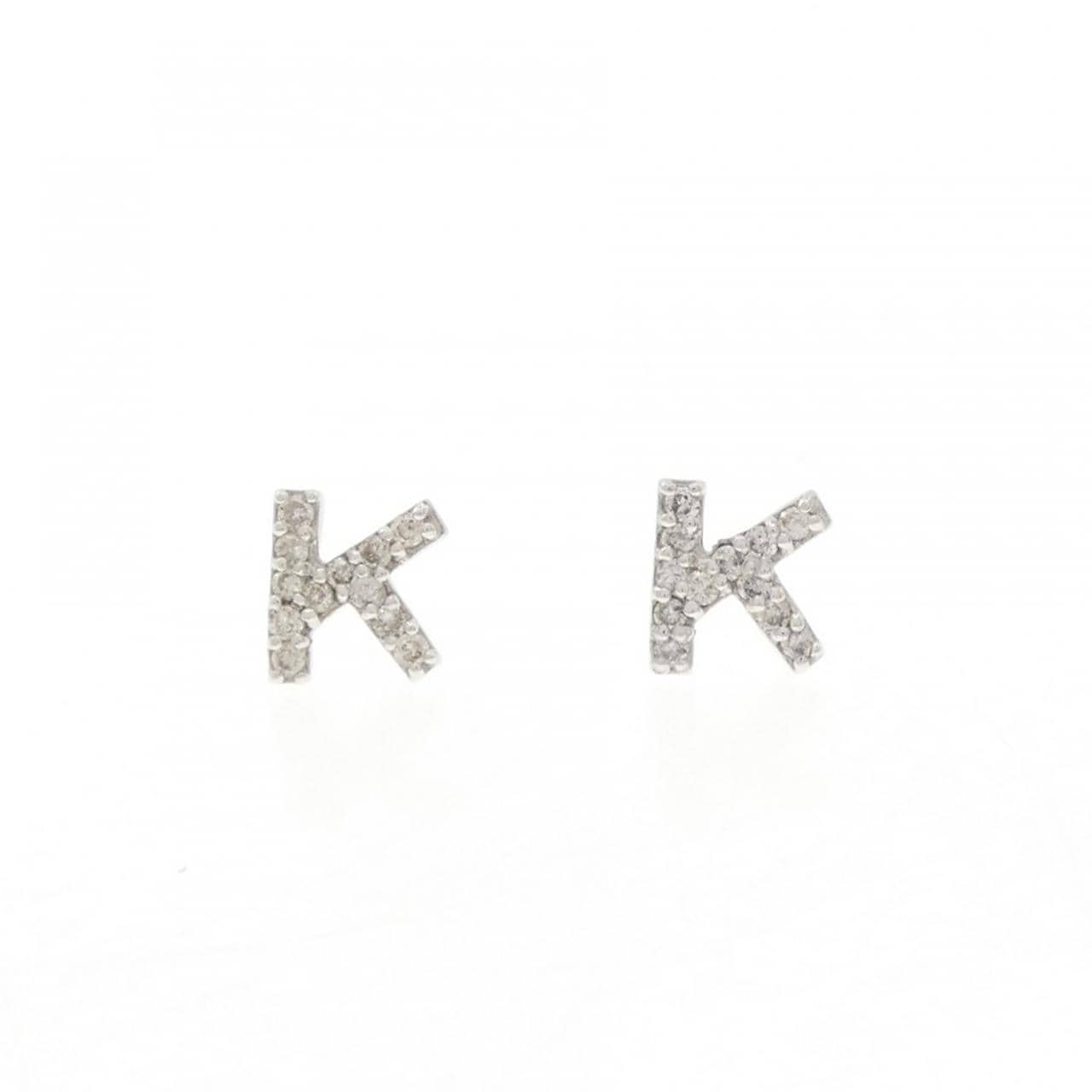 K18WG イニシャルK ダイヤモンド ピアス 0.16CT