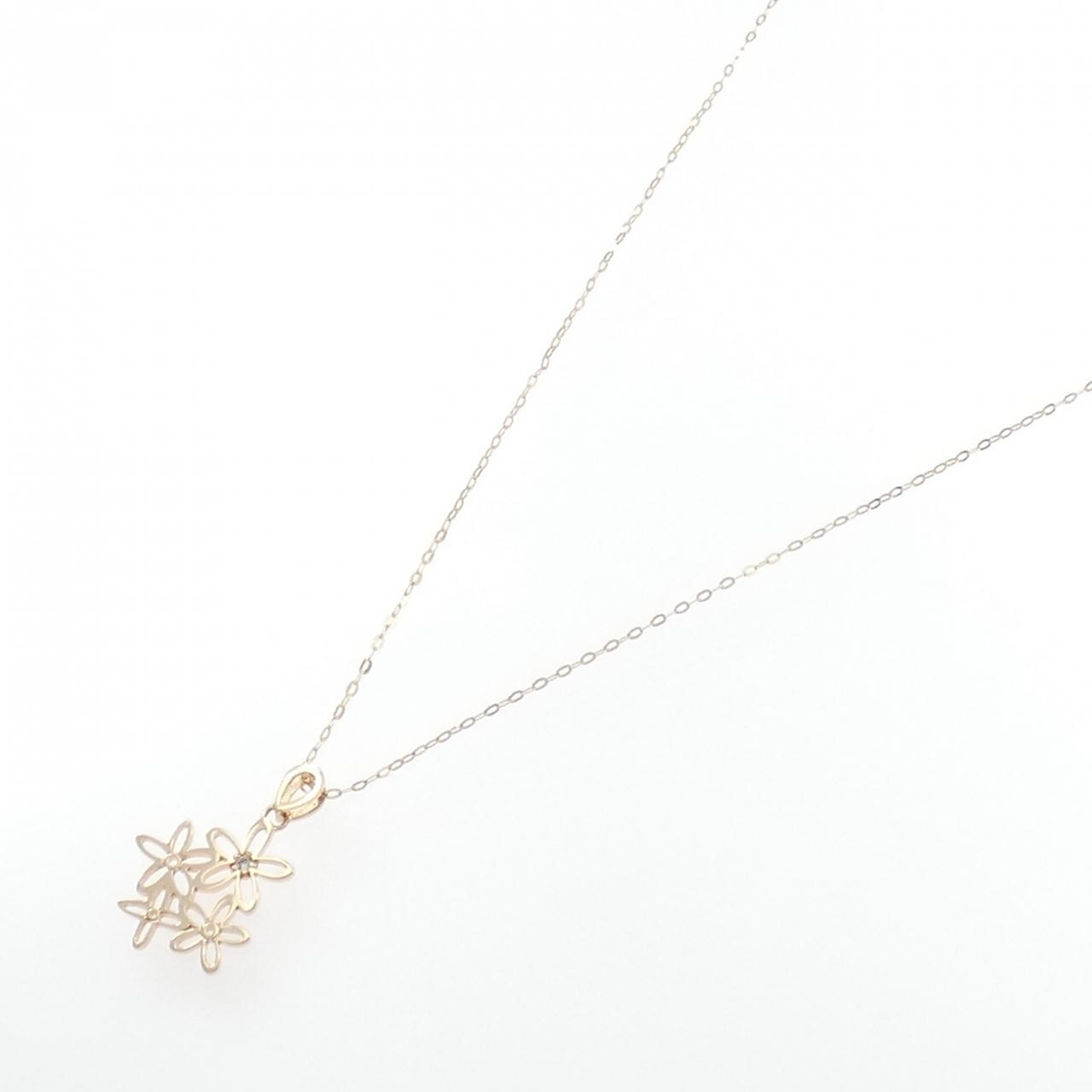 K10PG フラワー ダイヤモンド ネックレス 0.01CT