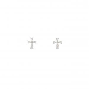 K18WG クロス ダイヤモンド ピアス 0.12CT
