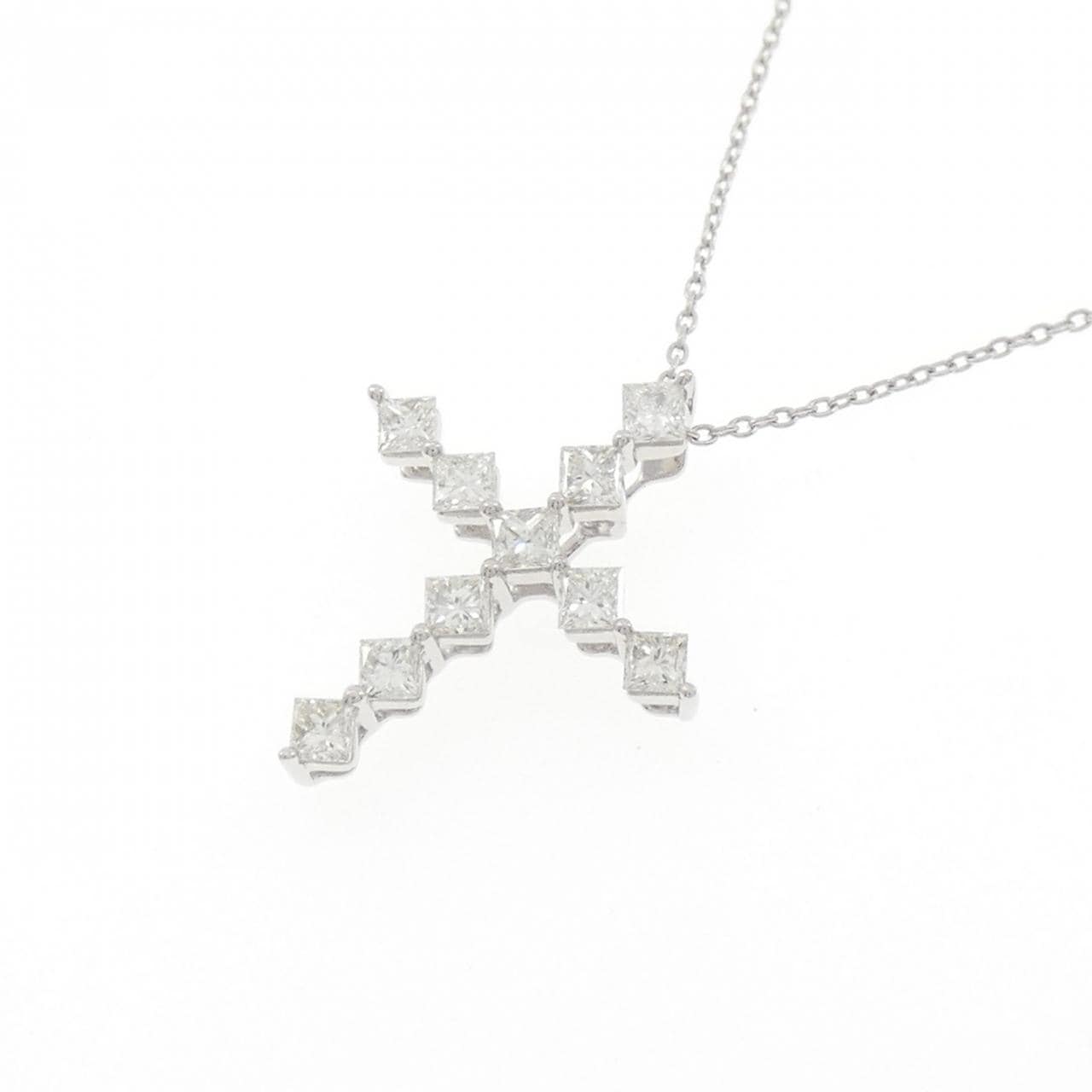 K18WG クロス ダイヤモンド ネックレス 0.57CT