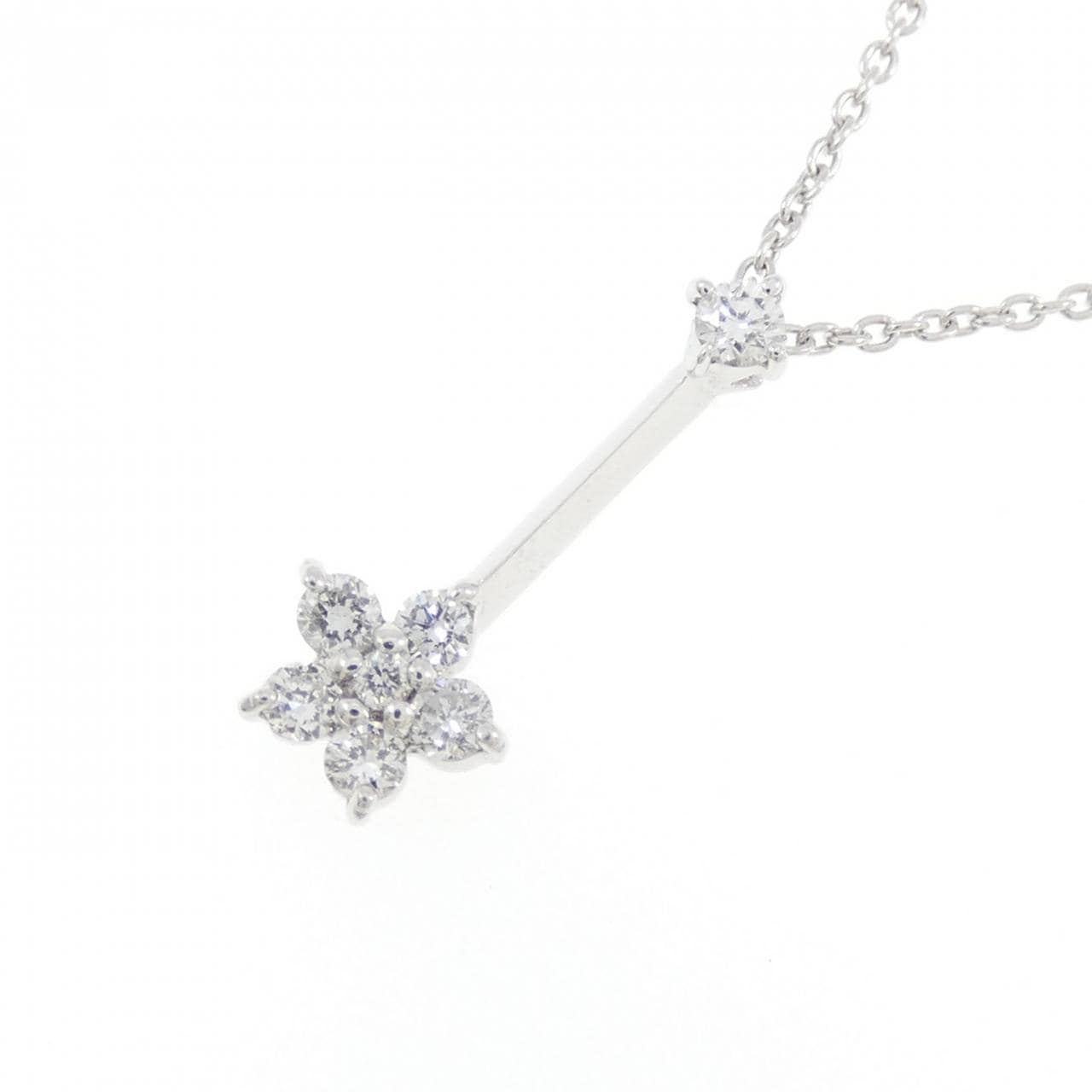 K18WG フラワー ダイヤモンド ネックレス 0.16CT