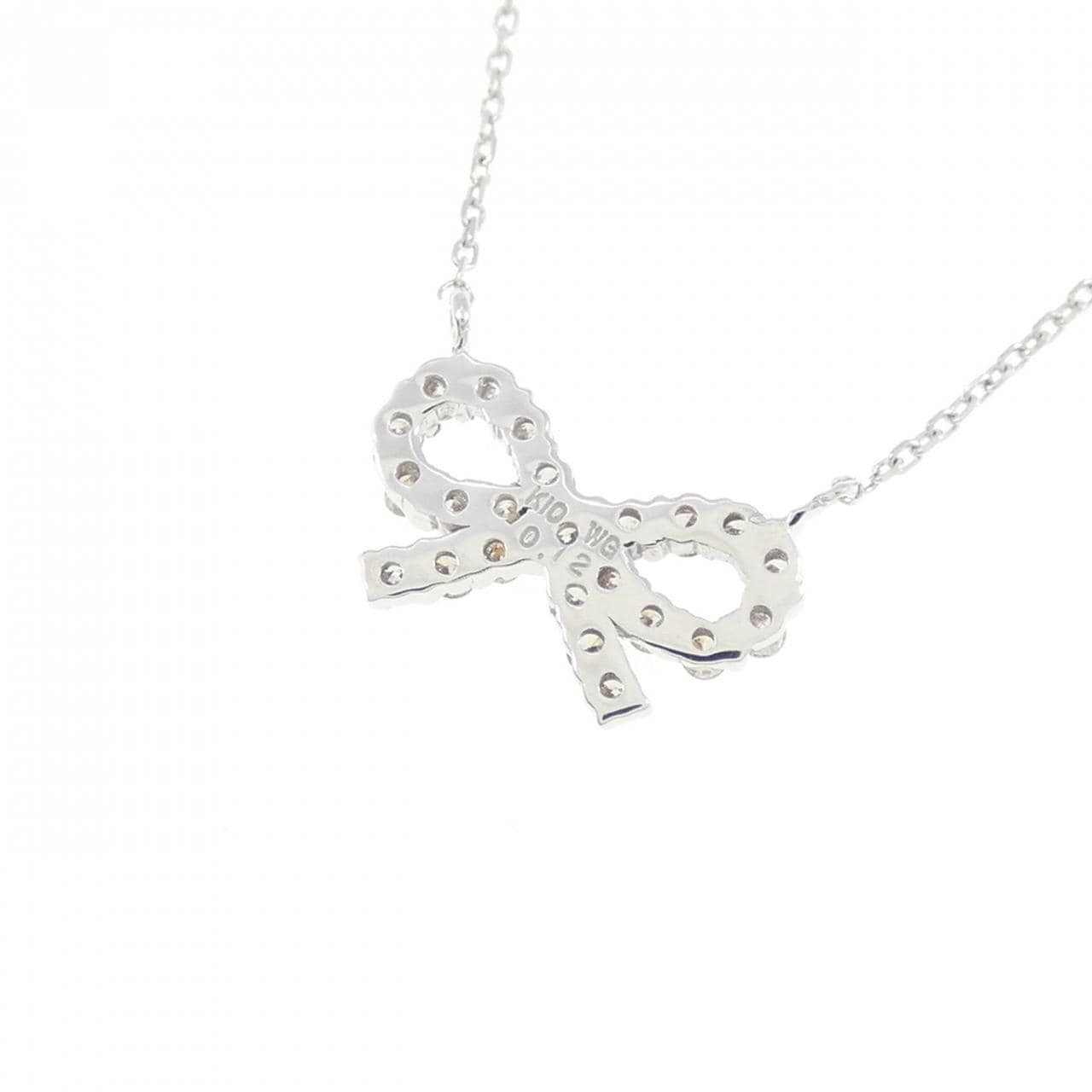 K10WG リボン ダイヤモンド ネックレス 0.12CT
