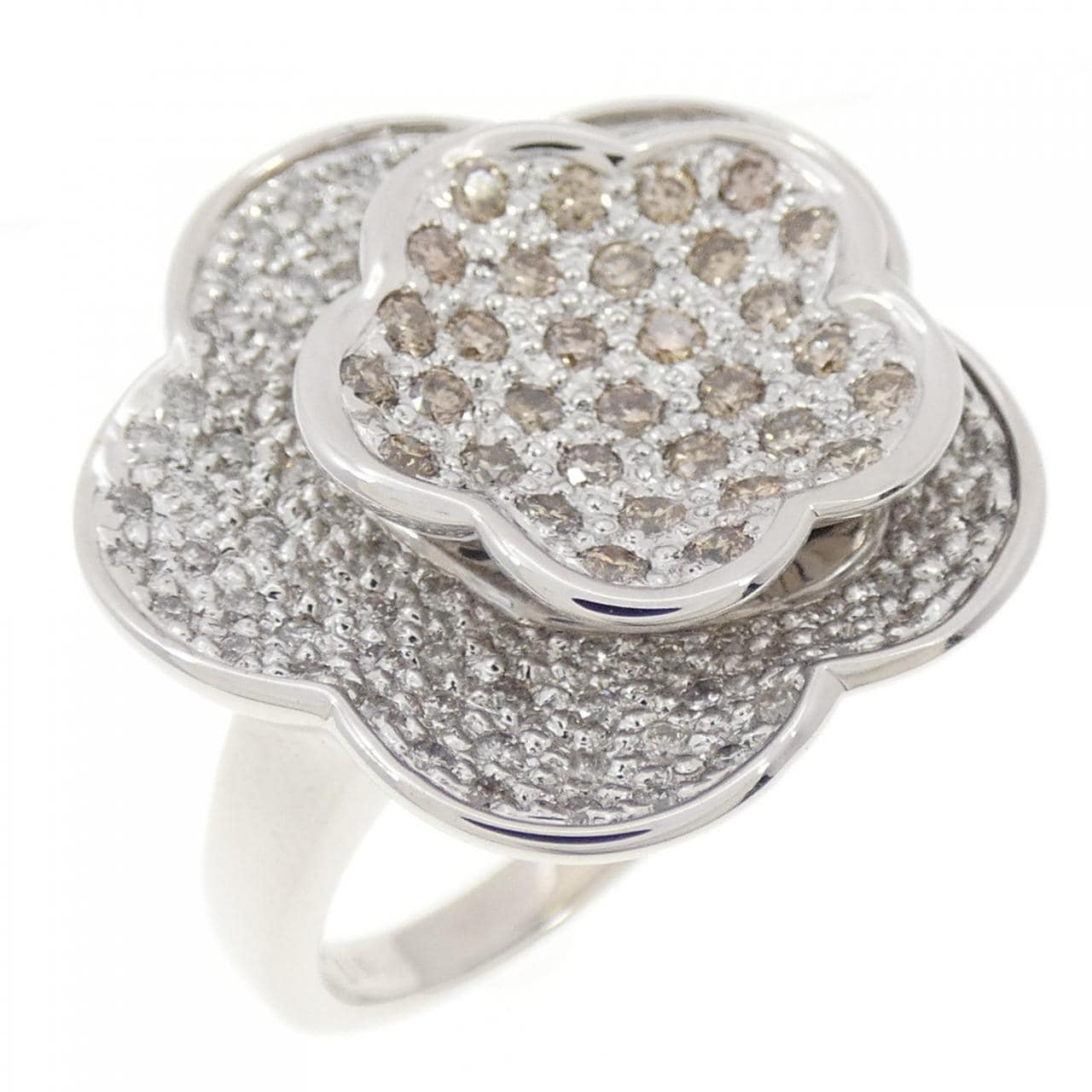 K18WG フラワー パヴェ ダイヤモンド リング 1.00CT