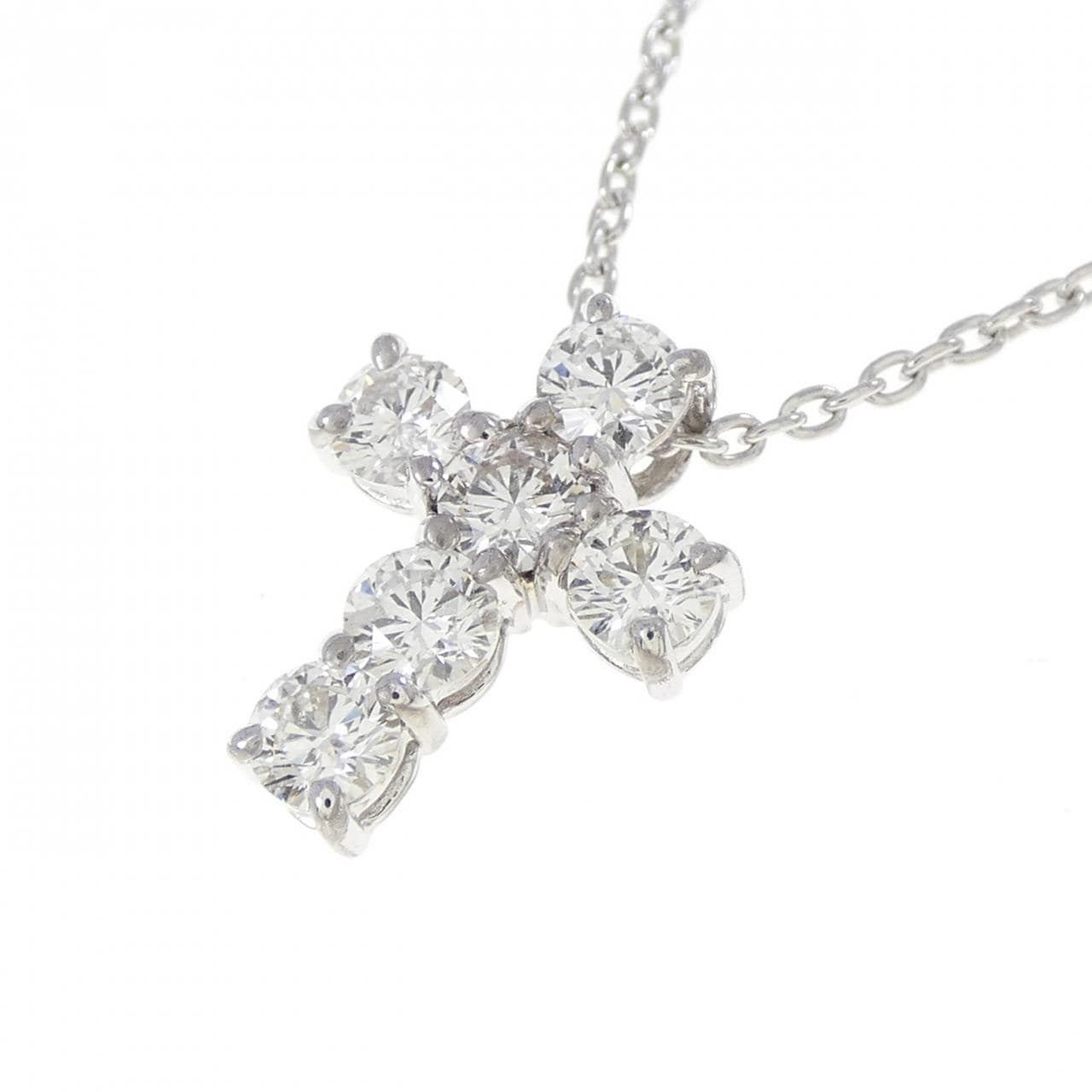 K18WG クロス ダイヤモンド ネックレス 0.60CT