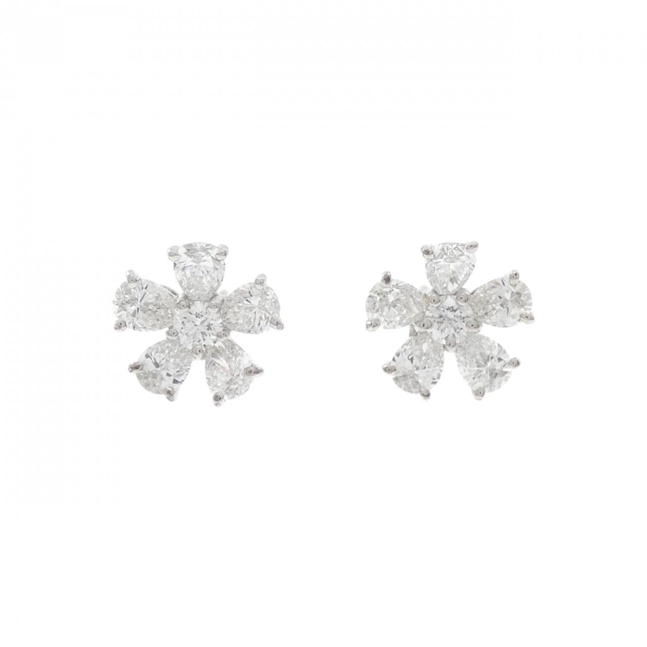K18WG フラワー ダイヤモンド ピアス 1.60CT