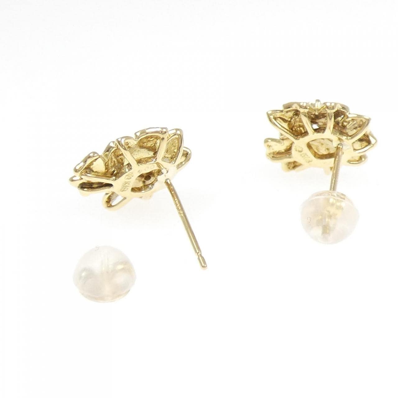 K18YG フラワー ダイヤモンド ピアス 0.08CT
