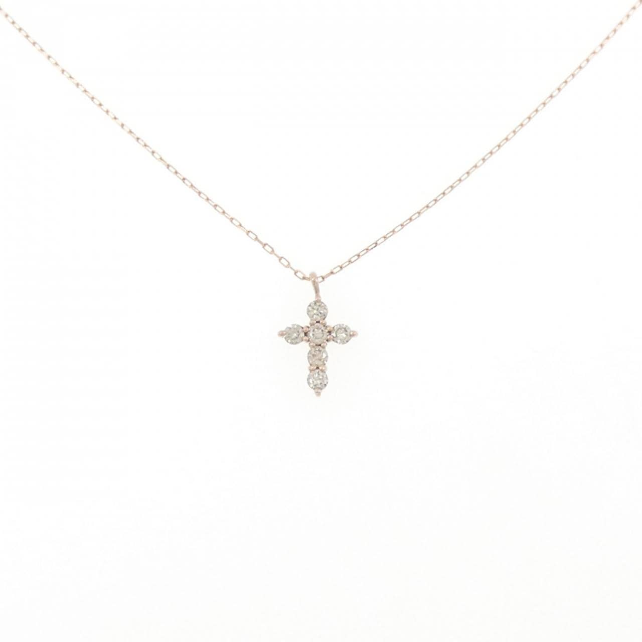 K10PG クロス ダイヤモンド ネックレス 0.10CT
