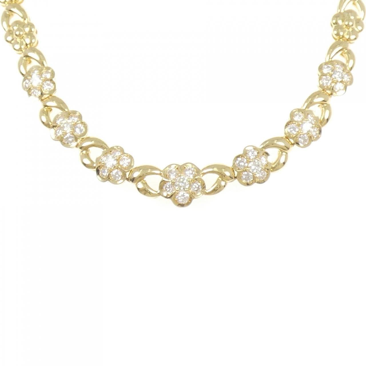 K18YG フラワー ダイヤモンド ネックレス 2.45CT