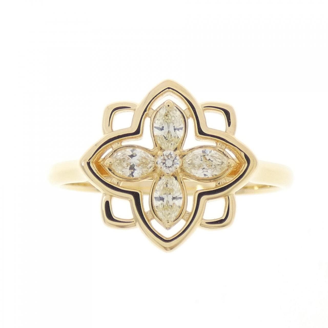 【新品】K18YG フラワー ダイヤモンド リング 0.20CT