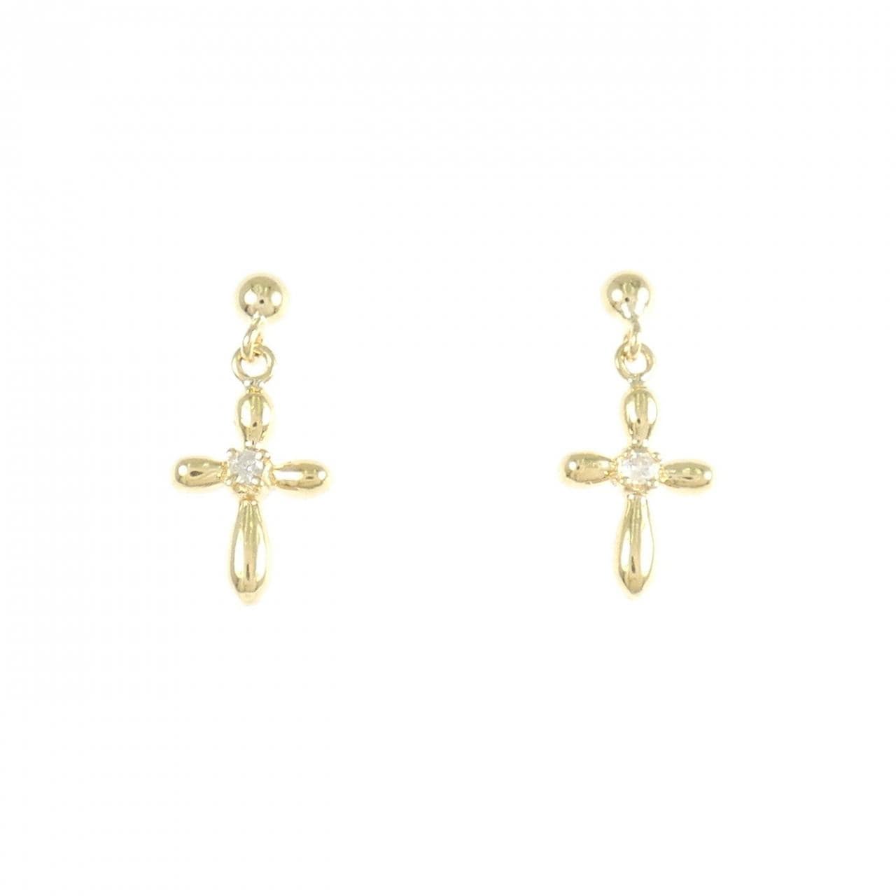 K18YG クロス ダイヤモンド ピアス 0.02CT