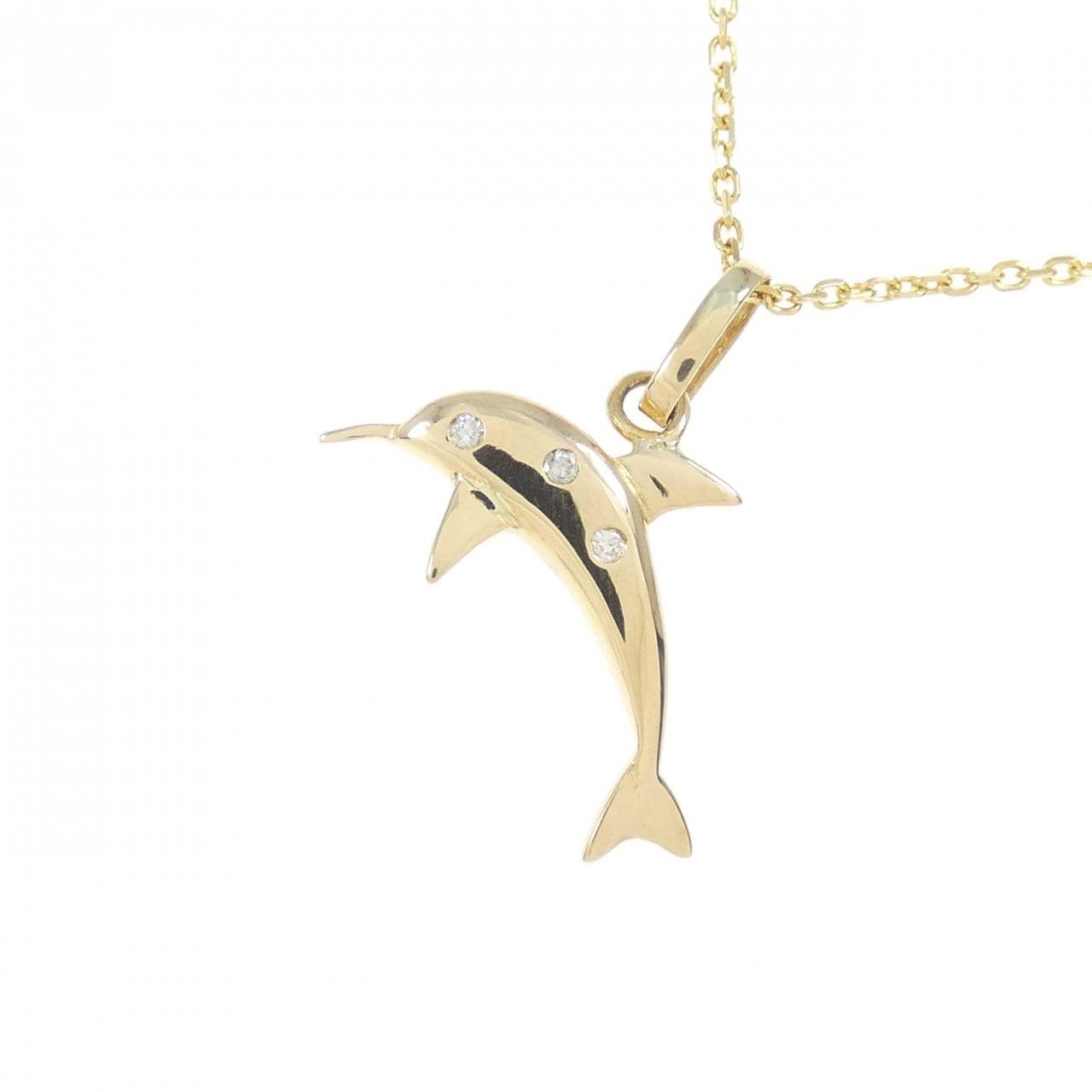 K18YG 海豚钻石项链