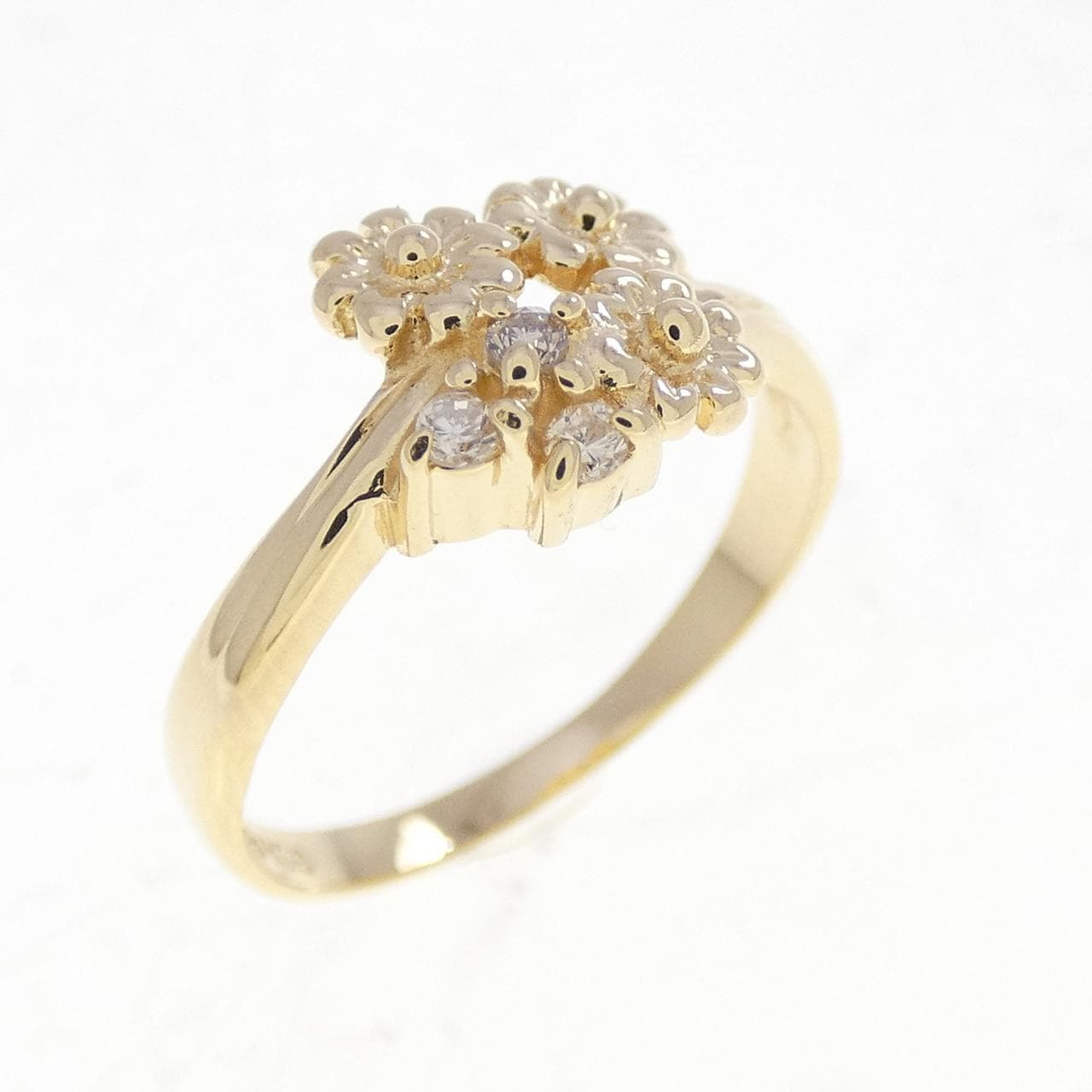 K18YG フラワー ダイヤモンド リング