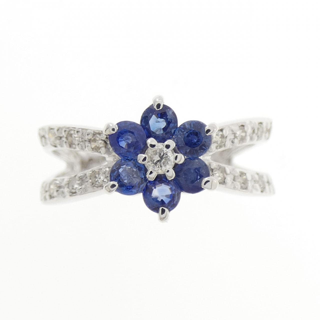 K14WG フラワー サファイヤ リング