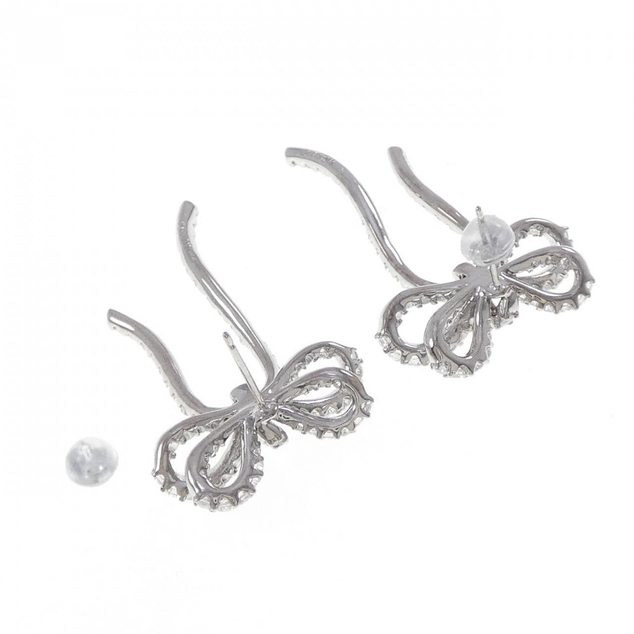K18WG リボン ダイヤモンド ピアス 3.40CT