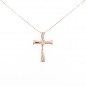 K18PG/K10PG クロス ピンクダイヤモンド ネックレス 0.10CT