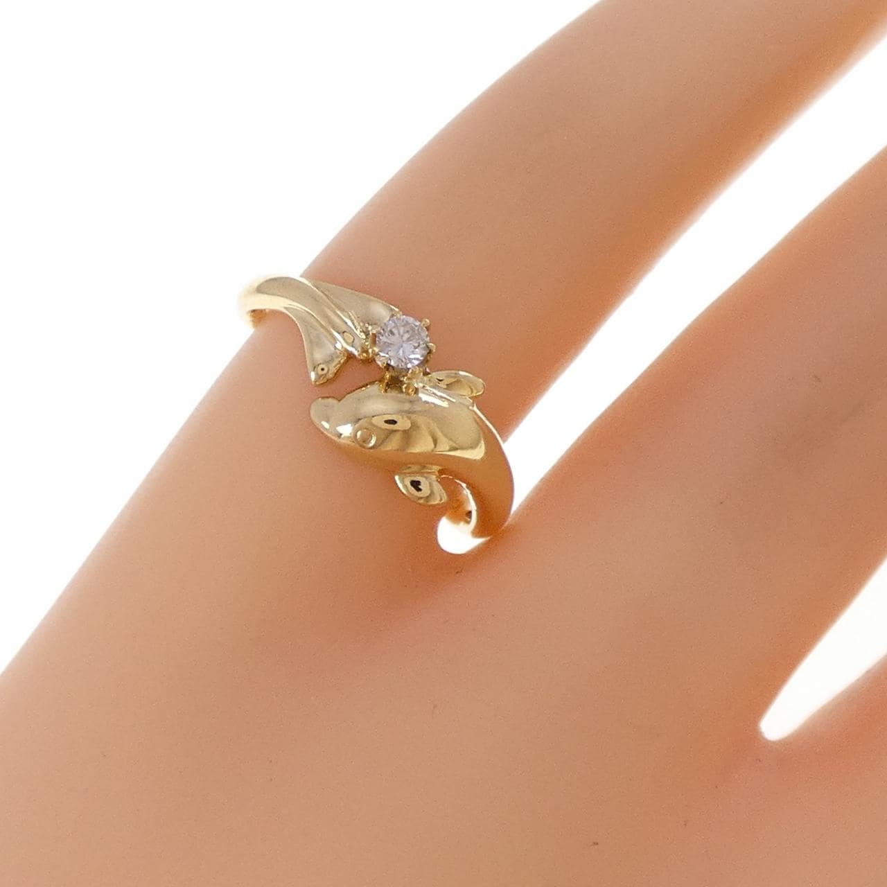K18YG ドルフィン ダイヤモンド リング 0.05CT