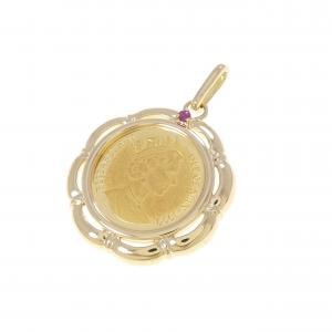 K18YG(枠) ルビー コイン ペンダント 0.02CT