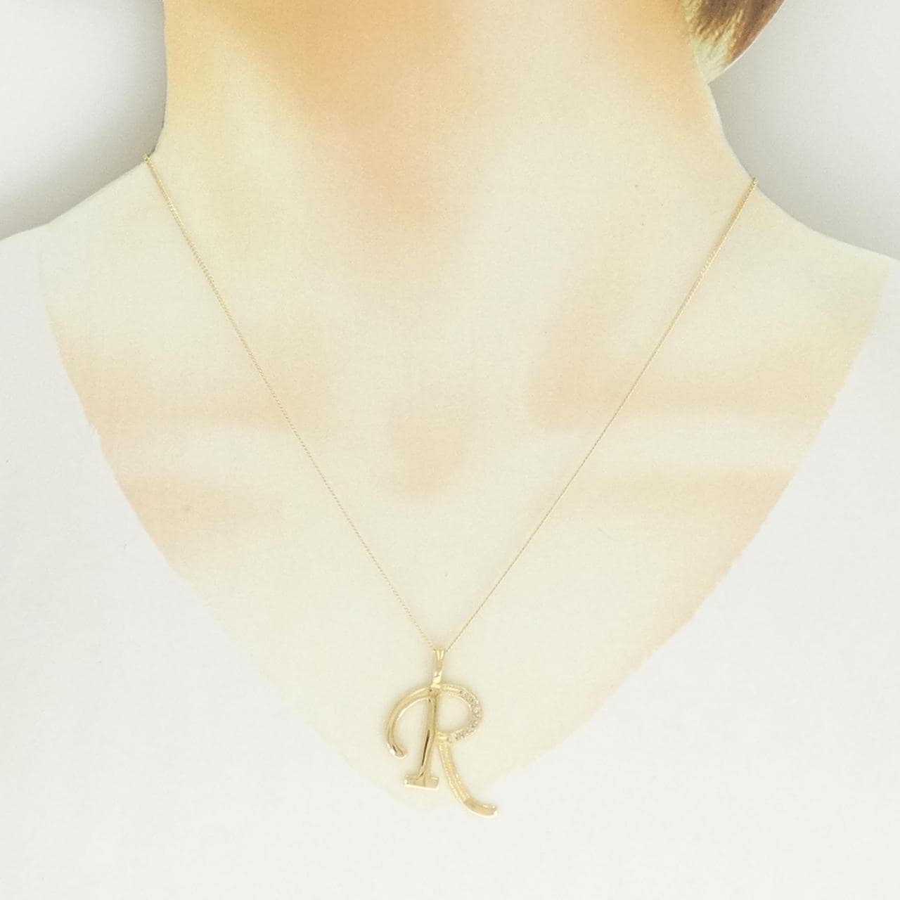 K18YG イニシャルR ダイヤモンド ネックレス 0.05CT