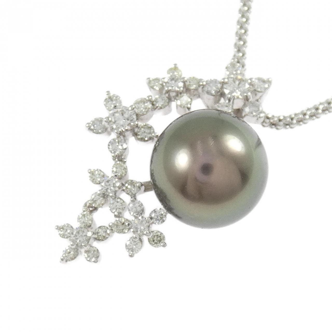 K18WG フラワー 黒蝶パール ネックレス 12.3mm