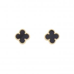 【パリ本店】VanCleef アルハンブラ ミニピアス オニキス♡ ピュア アルハンブラ ピアス 18K イエローゴールド, オニキス