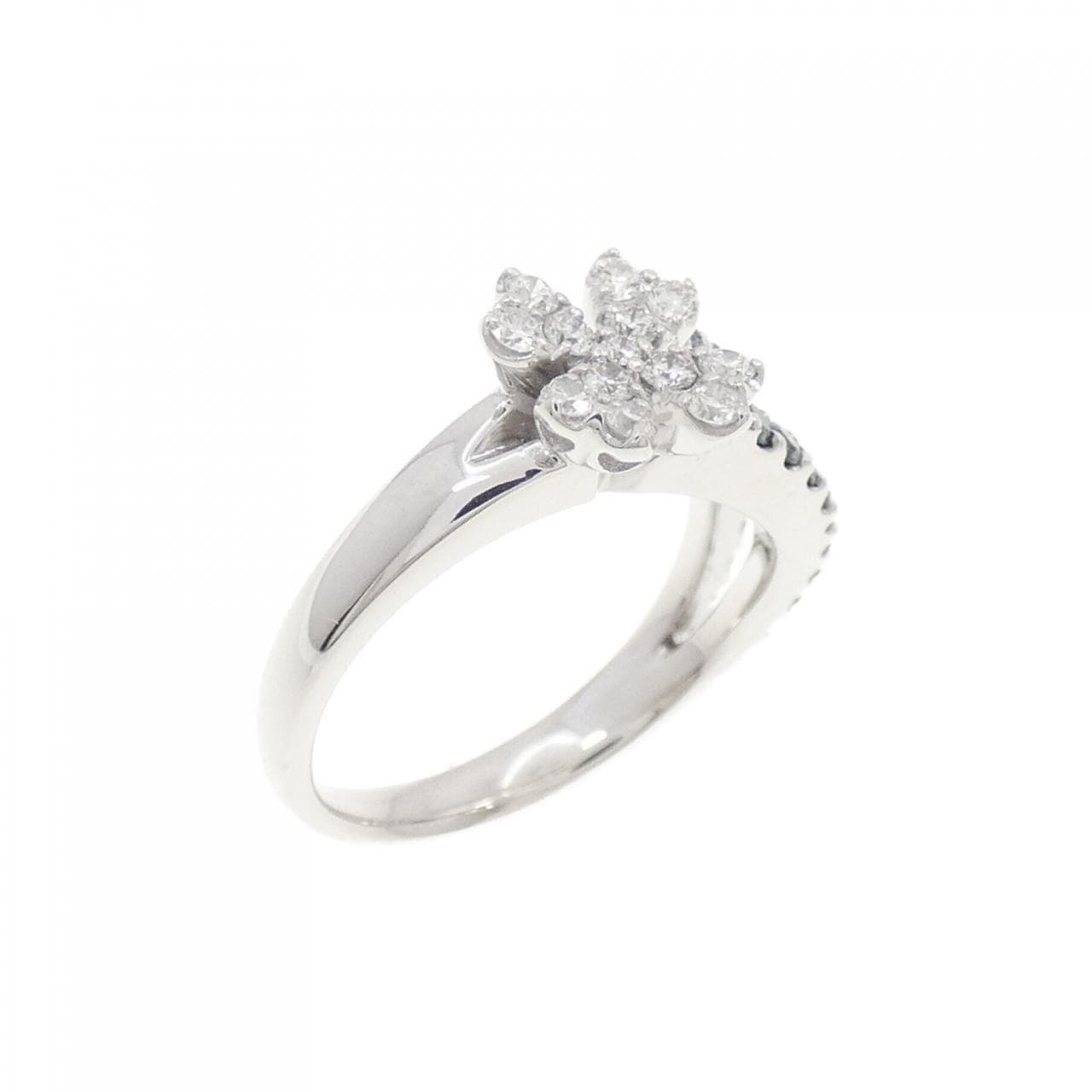 K18WG フラワー ダイヤモンド ピンキー リング 0.41CT