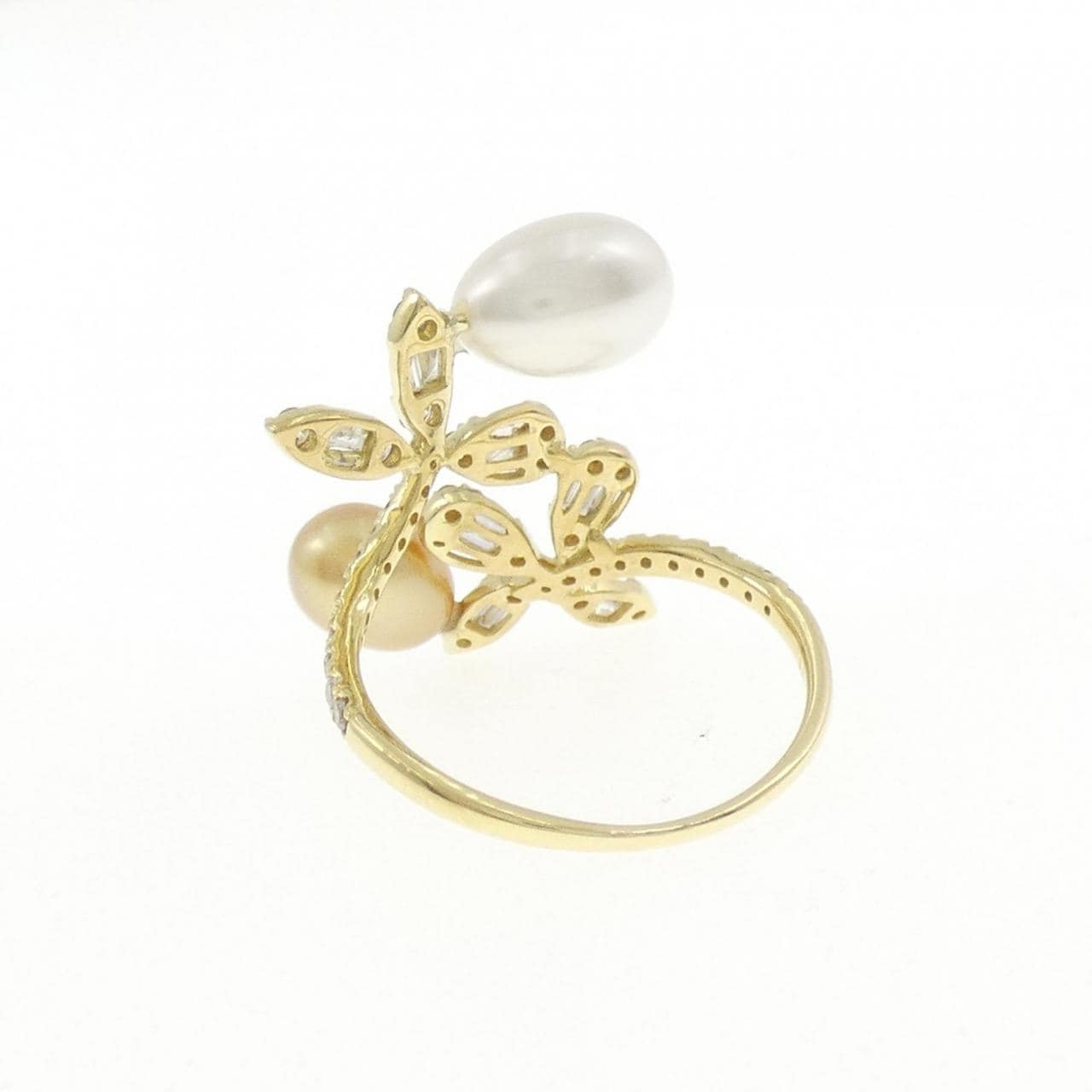 K18YG フラワー 白蝶パール リング