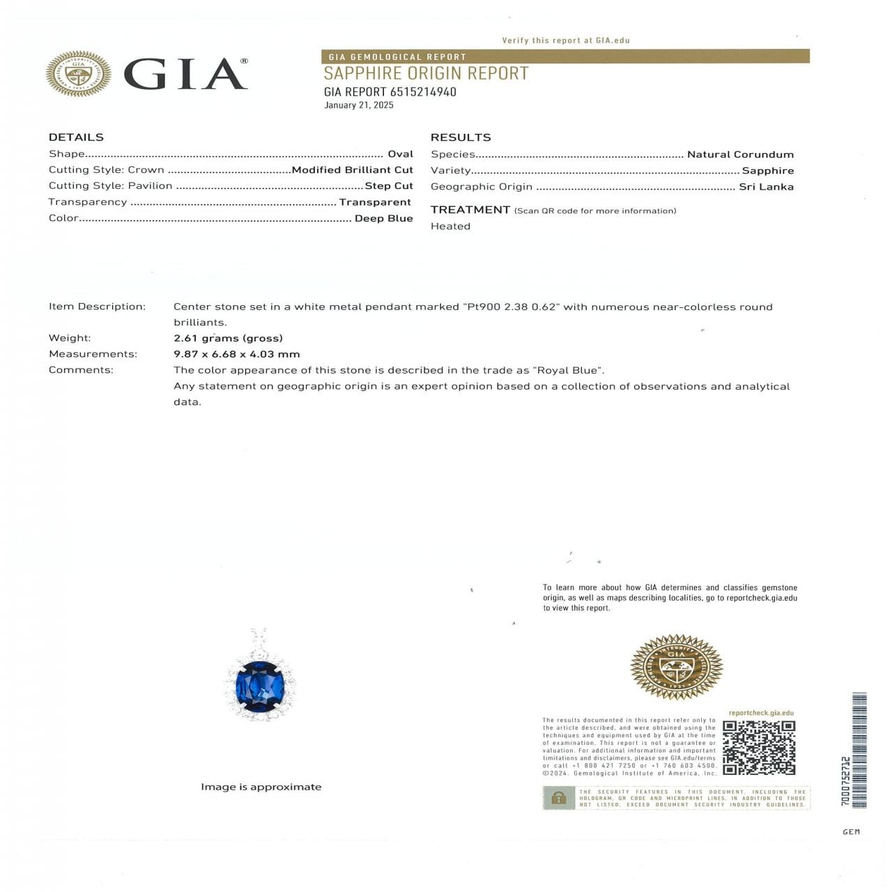 [再加工款] PT 蓝宝石项链 2.38CT 产自斯里兰卡