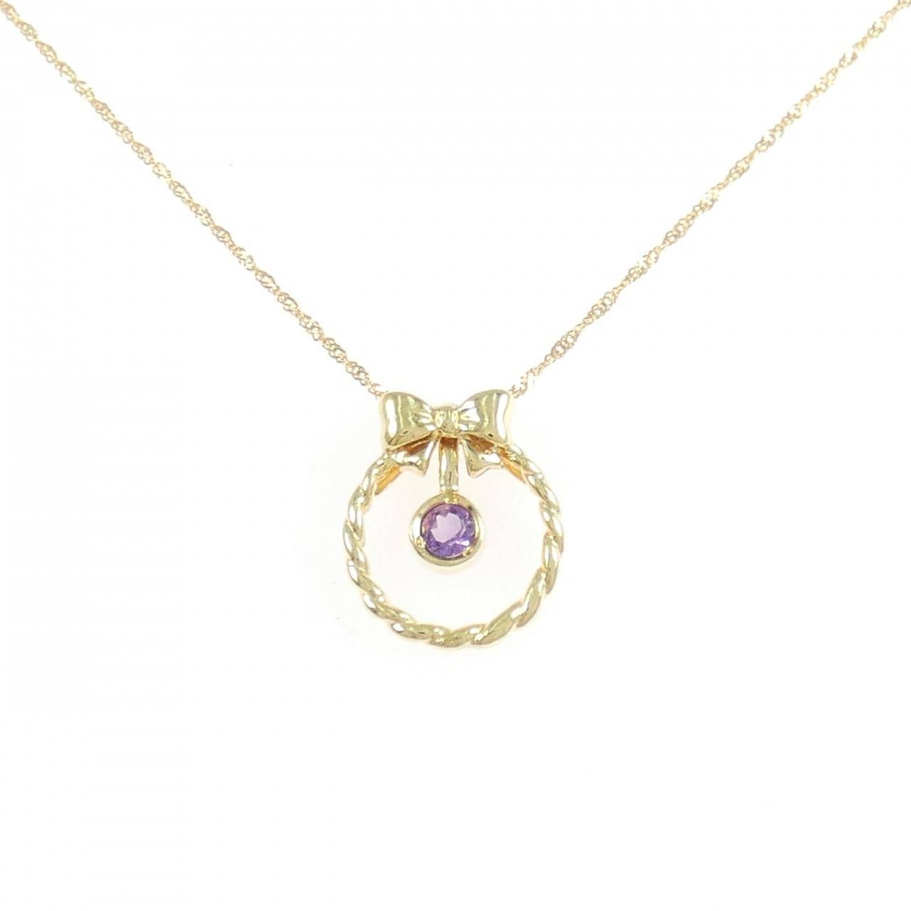 K18YG/750YG 2WAY リボン アメジスト ネックレス 0.08CT
