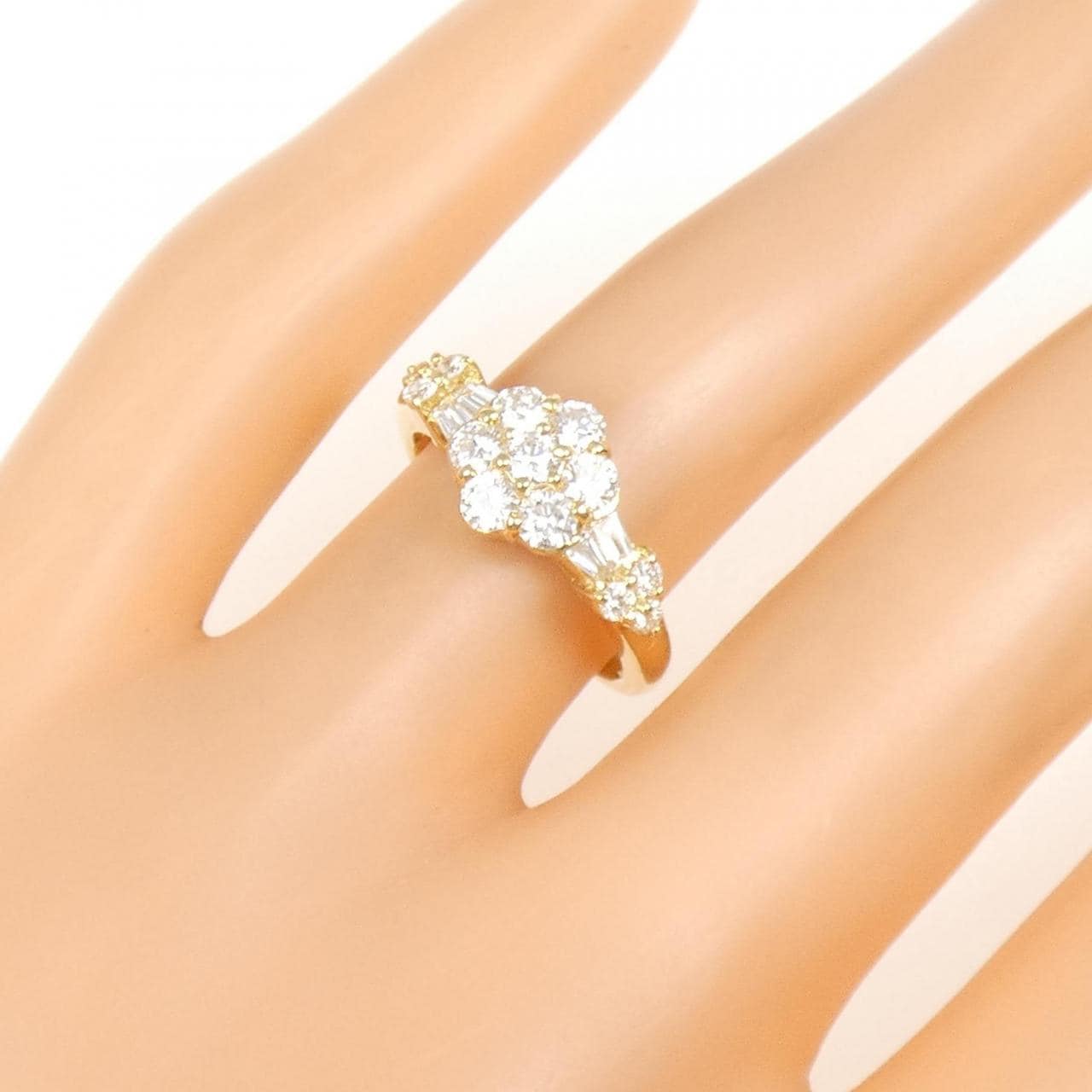 K18YG フラワー ダイヤモンド リング 0.75CT