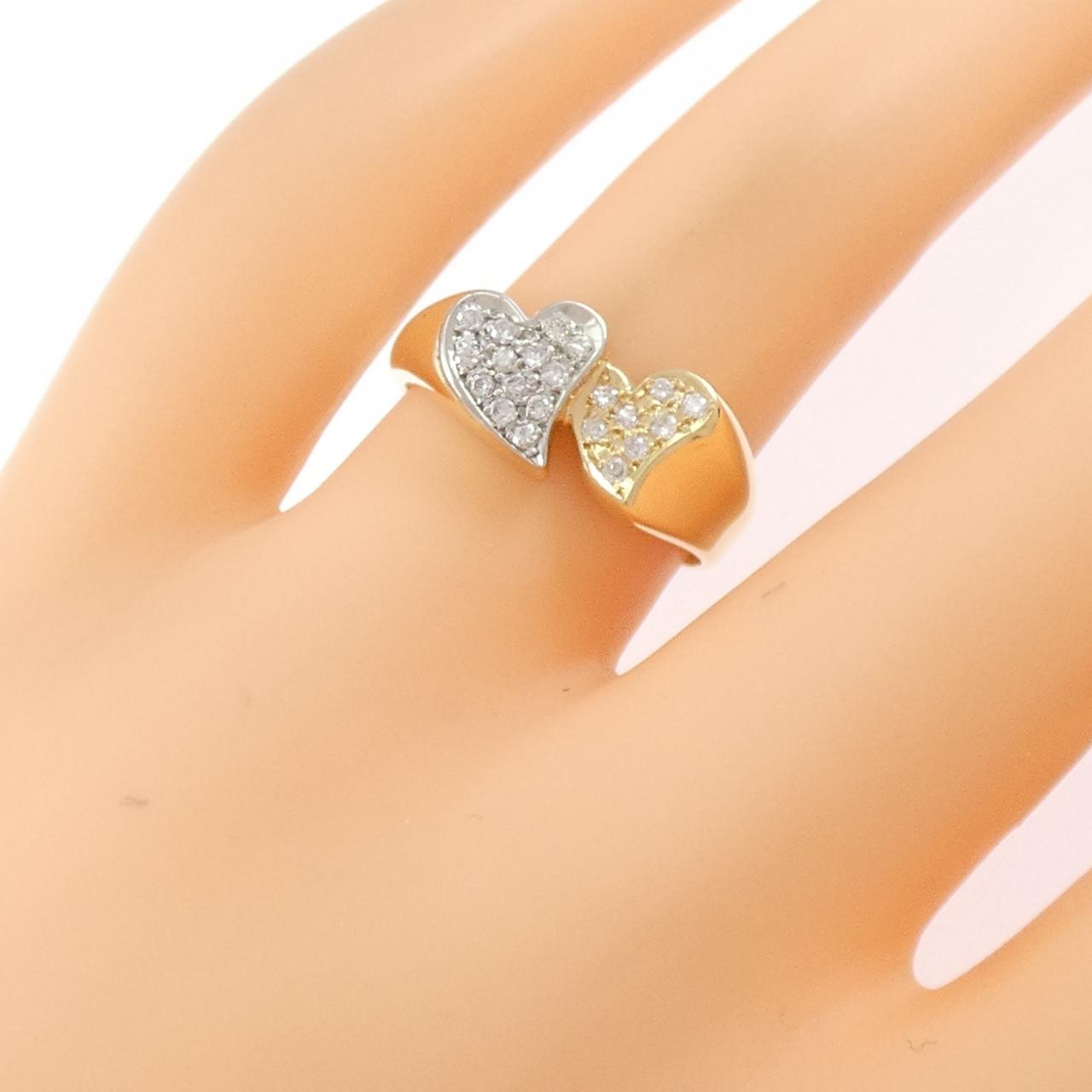 K18YG/PT900 ハート ダイヤモンド リング
