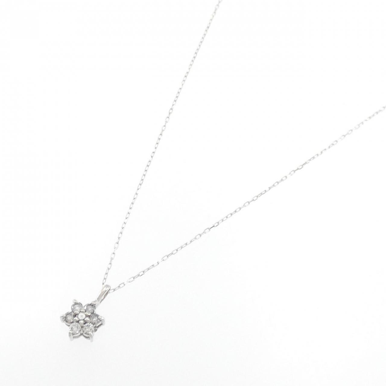K18WG フラワー ダイヤモンド ネックレス 0.10CT