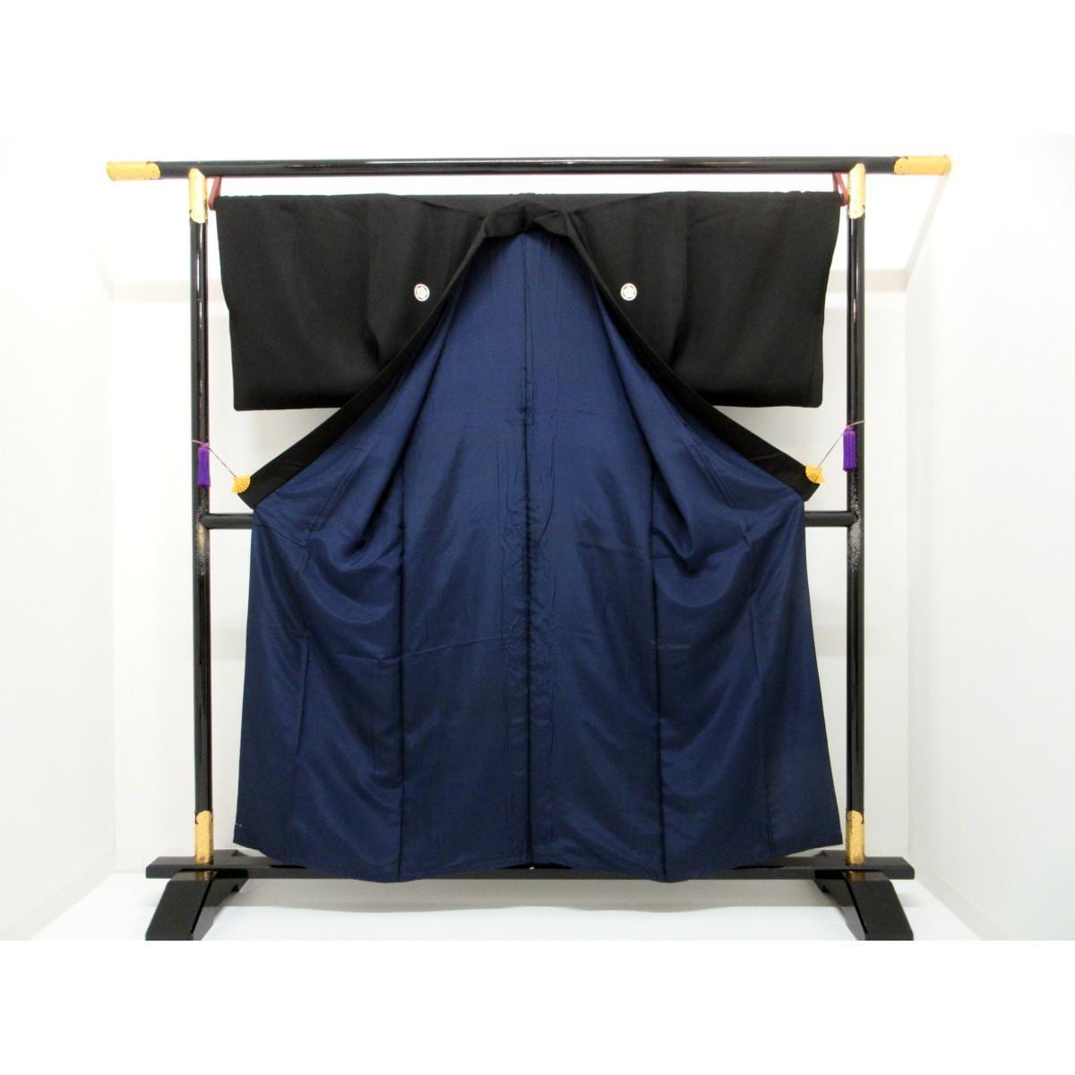 男物　黒羽二重　丸に唐花　きもの羽織　２点セット