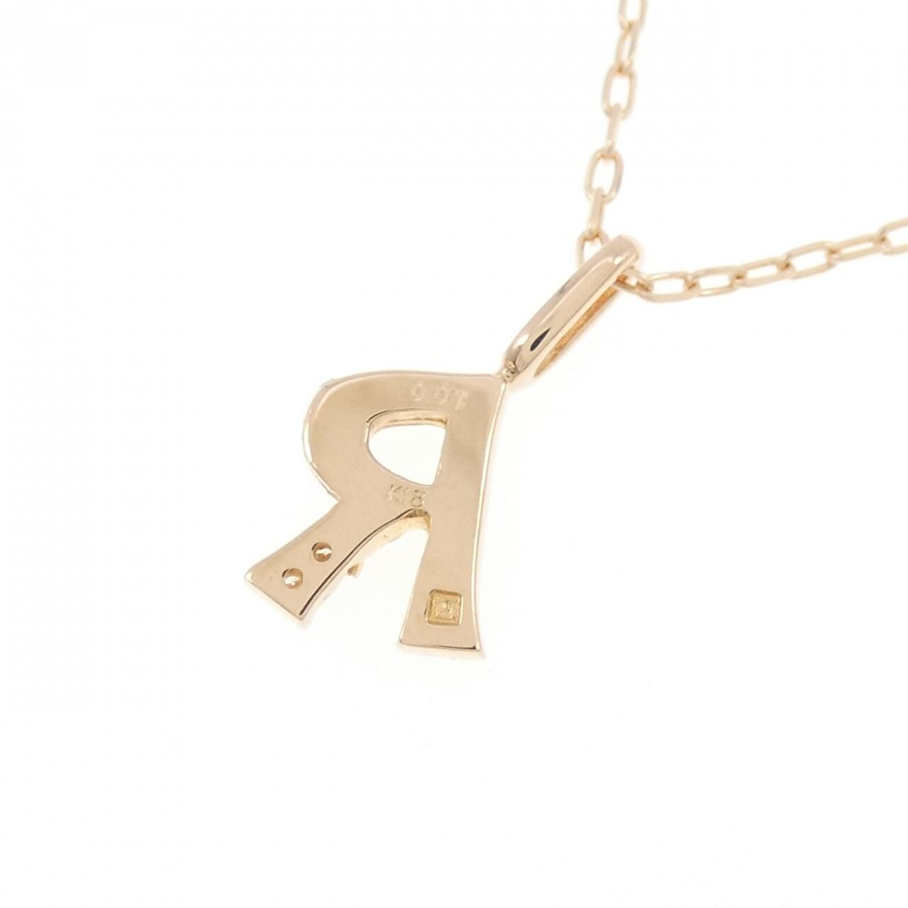 K18PG イニシャルR ダイヤモンド ネックレス 0.01CT