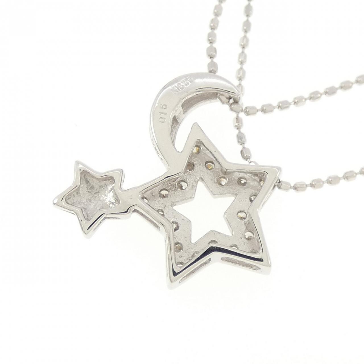 K18WG スター×ムーン ダイヤモンド ネックレス 0.15CT