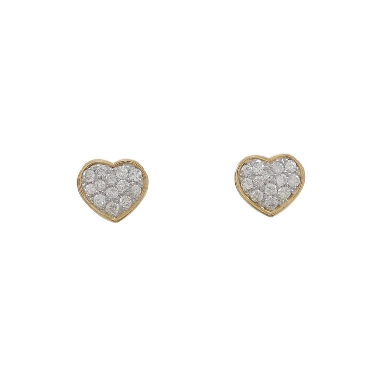 K18YG/PT Heart Pave Diamond Earrings 0.52CT