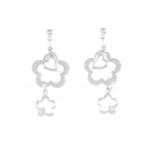 K18WG フラワー×ハート ダイヤモンド ピアス 0.02CT