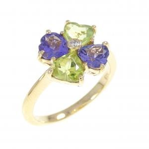 K18YG ハート?クローバー カラーストーン リング
