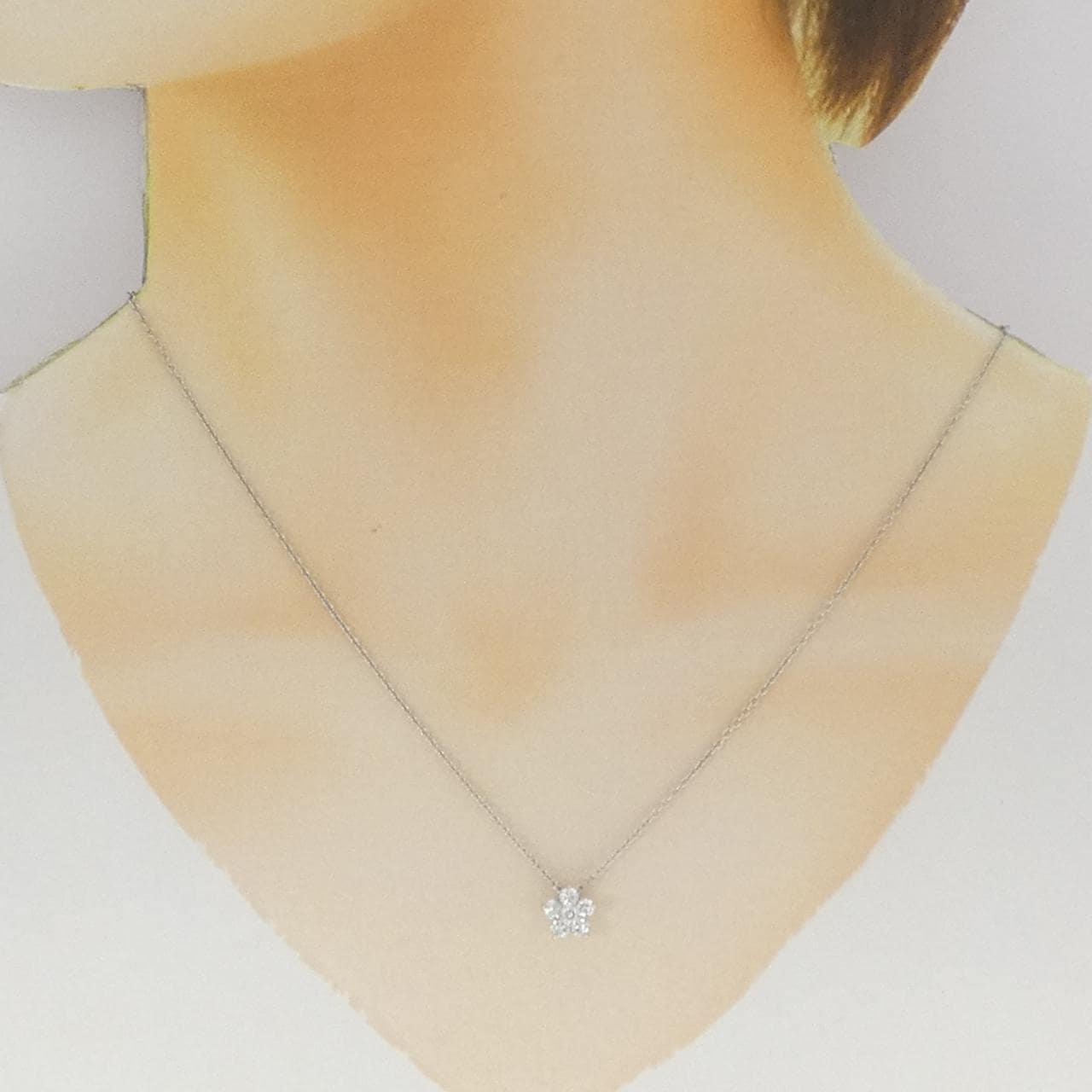 K18WG フラワー ダイヤモンド ネックレス 0.50CT