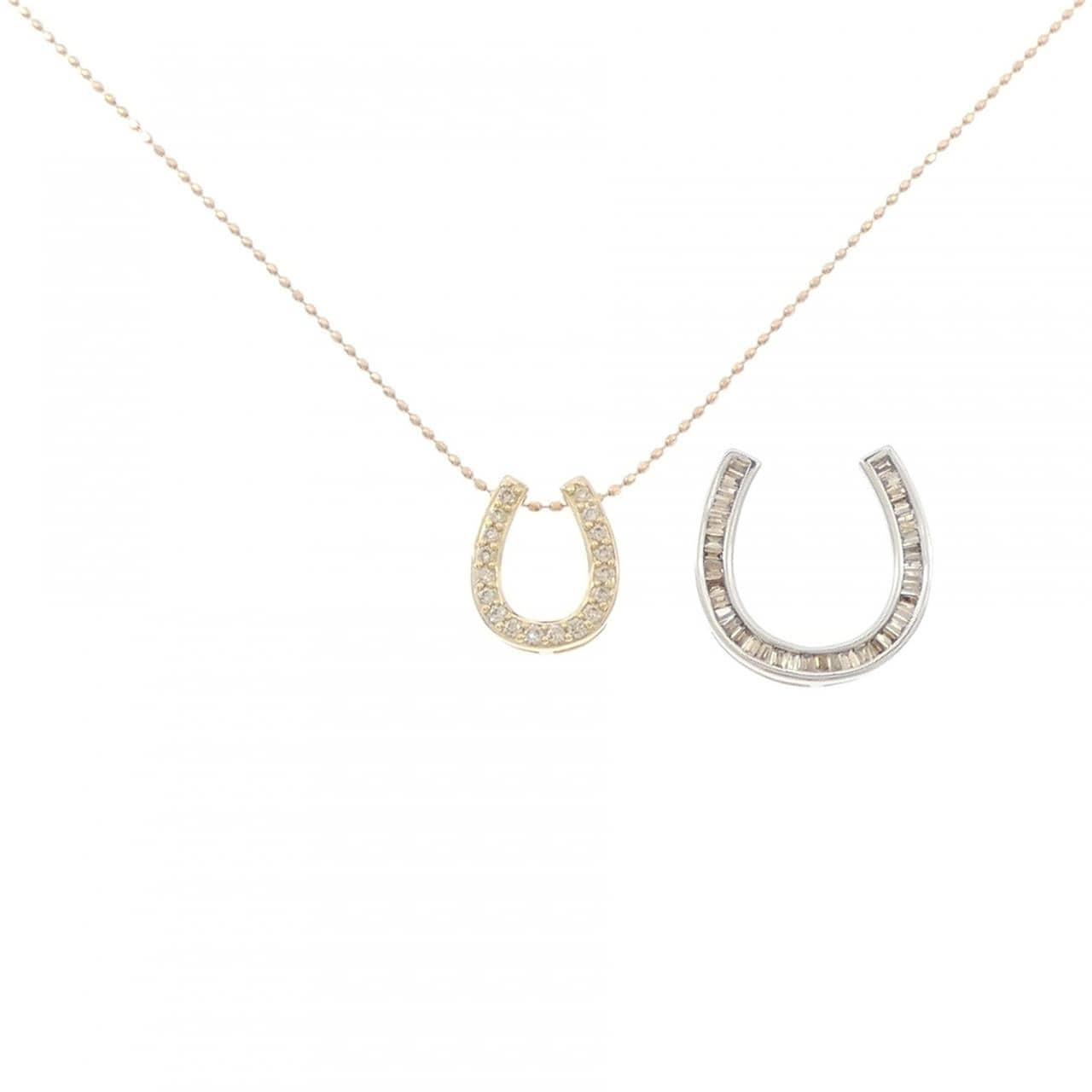 K18スリーカラー 2WAY ホースシュー ダイヤモンド ネックレス 0.22CT